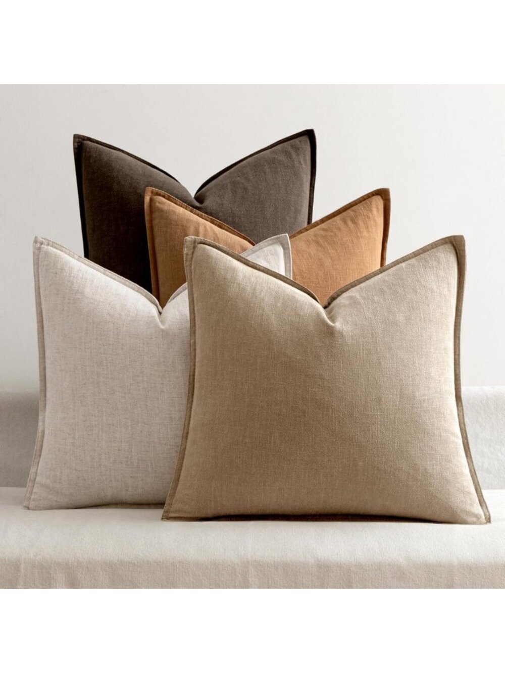 Set of 4 Neutral Brown Boho Linen Pillow Covers 22x22 Inch for Cozy Decor